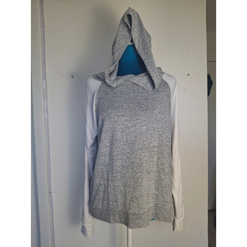 Gap Mens Raglan Hoodie Gray White Heathered Lightweight Pullover Size S